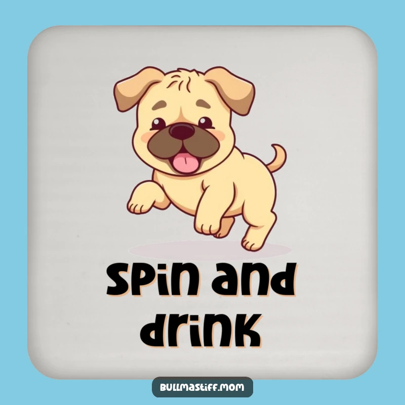 Funny Bullmastiff Tail Chase Coaster: Floppy Ears Fun, Hilarious Dog Decor, Perfect Gift