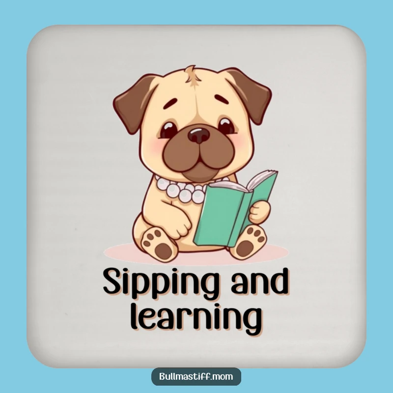 Funny Bullmastiff Coaster: Pearl Necklace Reader, Protect Surfaces with Style & Humor