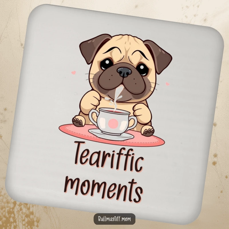 Funny Bullmastiff Coaster: A bullmastiff delicately pours tea, protecting surfaces with humor.