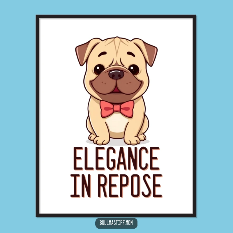 Funny Bullmastiff Bow Tie Smile Poster, Gentleman Dog Art, Unique Decor