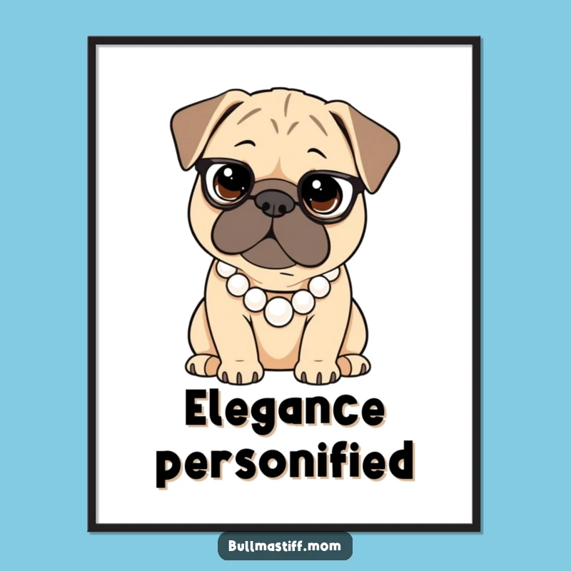 Elegant Funny Bullmastiff Pearl Necklace Poster: Sophisticated Dog Art
