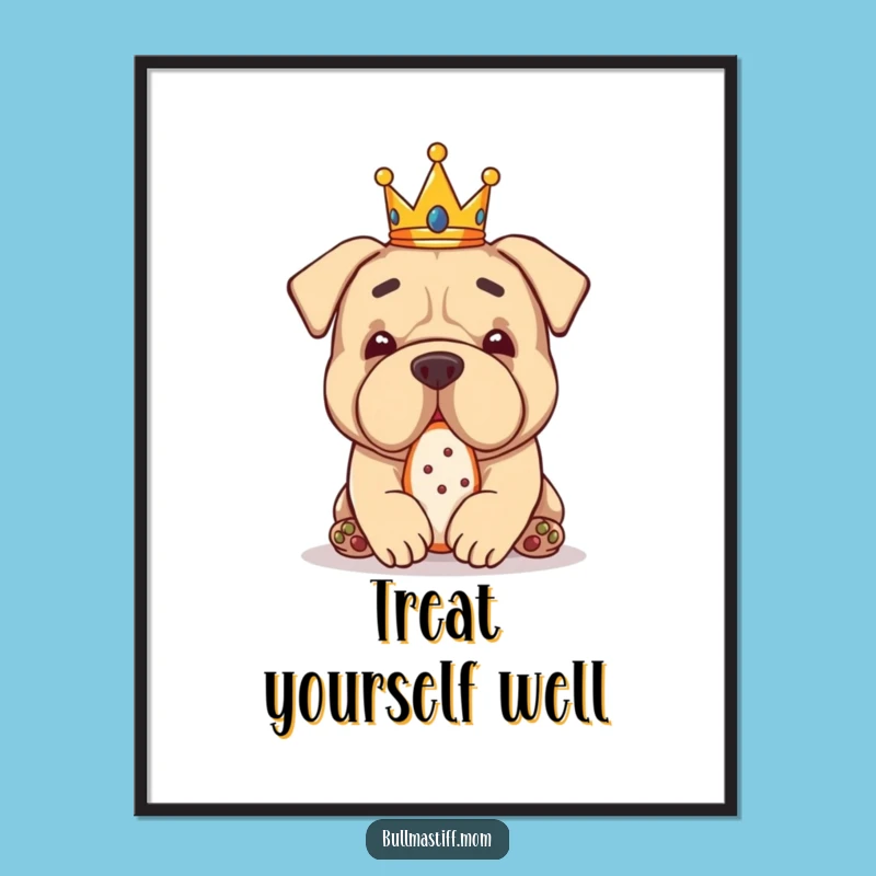 Funny Bullmastiff Crown Treat Poster: Royal Dog Art Gift