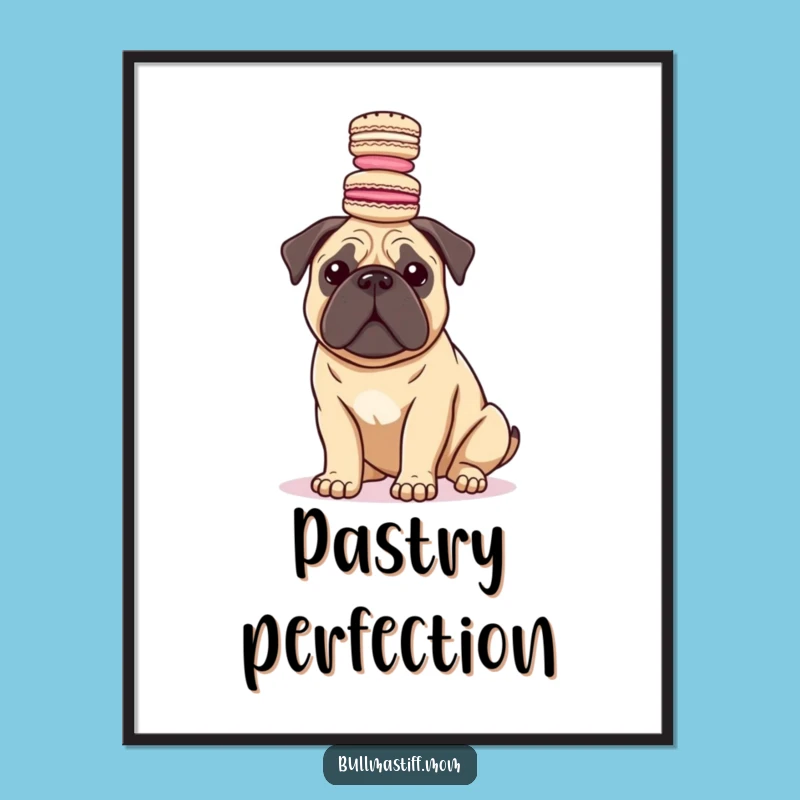 Funny Bullmastiff Macaron Tower Poster: Elegant Wall Art with a Humorous Bite