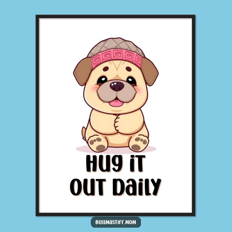 Funny Bullmastiff Poster: Cheerful Hug, Heartwarming Dog Art & Gift