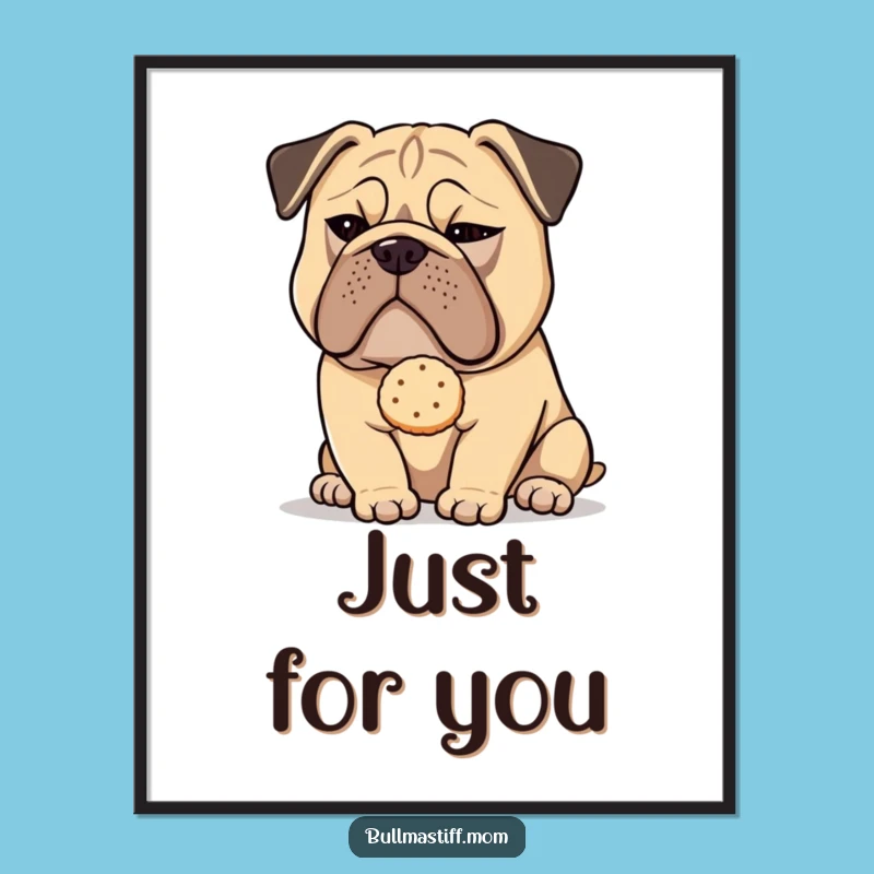 Funny Sly Bullmastiff Tea Biscuit Poster: Mischievous Dog Art for Your Walls
