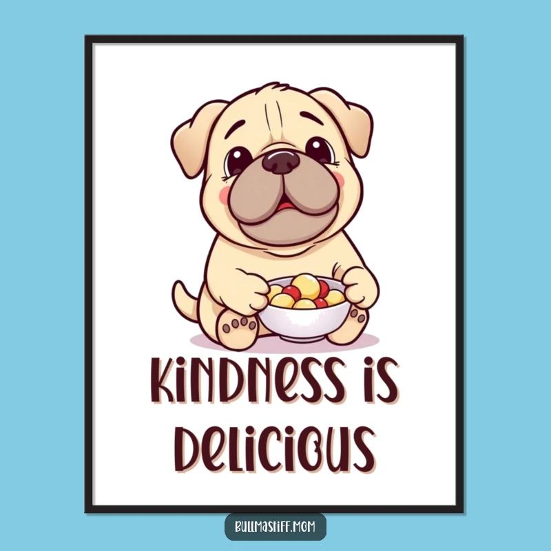 Funny Treat-Giving Bullmastiff Poster: Generous Dog Art, Excellent Funny Gift