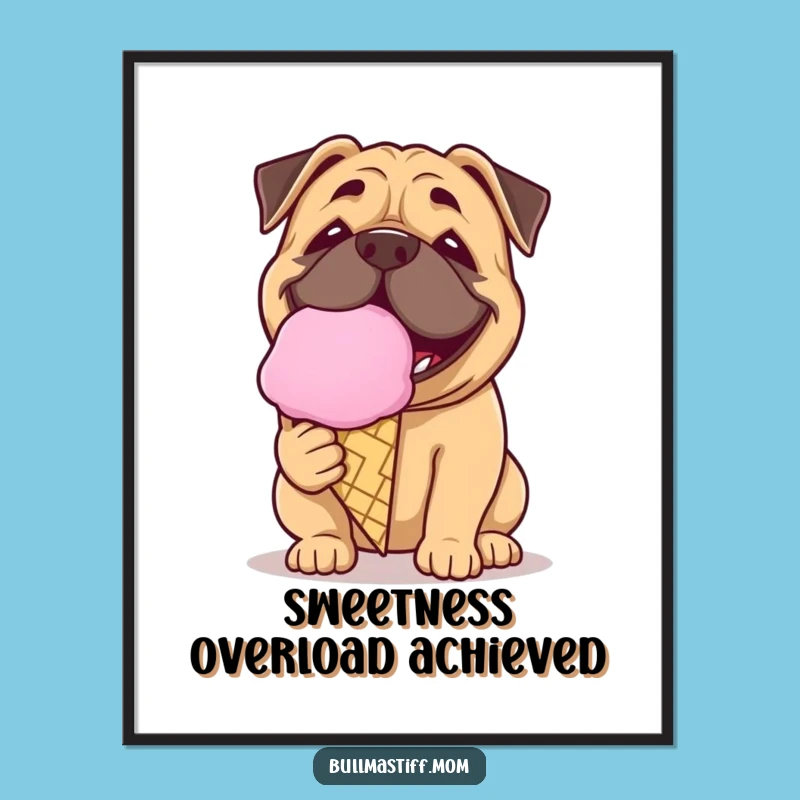 Funny Ice Cream Bullmastiff Poster: Sweet Summer Dog Art, Hilarious Gift!