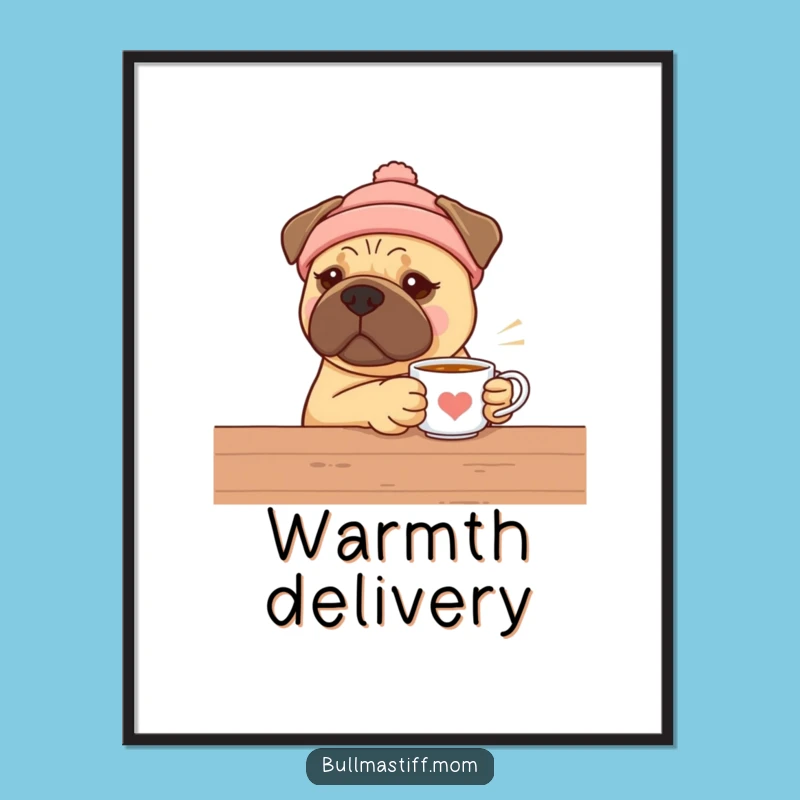 Cozy Bullmastiff Tea Time Poster - Funny Warm Dog Art Gift for Walls