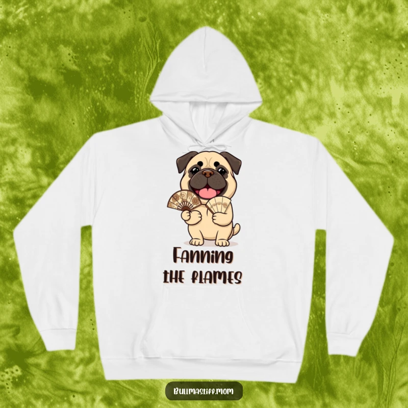 Funny Bullmastiff Hoodie: A bullmastiff holds an ornate fan, offering cozy cheerfulness.