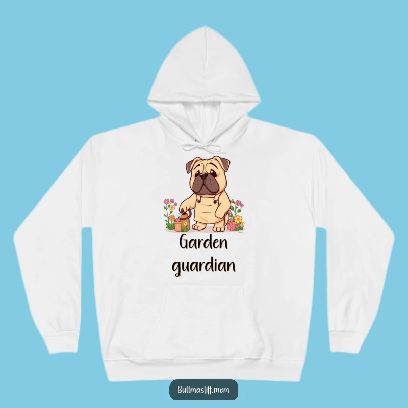Funny Bullmastiff Hoodie: Gardener Giant with Apron, Cozy Floral Funny Dog Gift