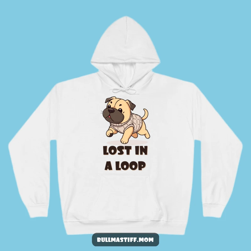 Funny Bullmastiff Sweater Hoodie, Playful Chase Design, Cozy Gift