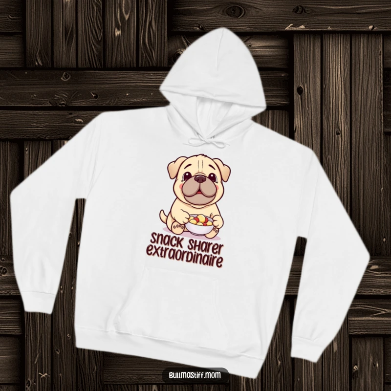 Funny Treat-Giving Bullmastiff Hoodie: A cheerful Bullmastiff offers a treat, providing cozy comfort and embodying a generous spirit.