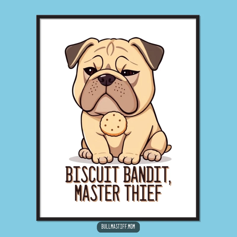 Free Printable Wall Art: Mischievous Bullmastiff Biscuit Decor, Funny Downloadable Gift
