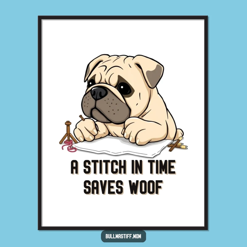 Free Printable Bullmastiff Wall Art: Funny Embroiderer Downloadable Decor