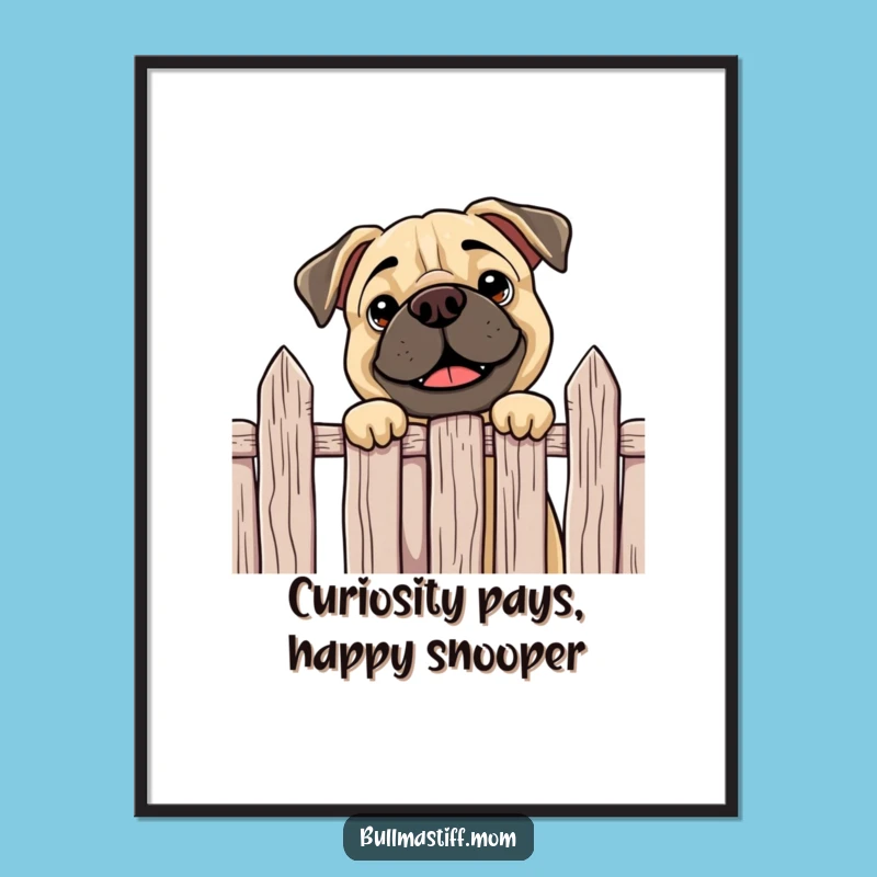 Free Printable Wall Art: Curious Bullmastiff Peeking Funny Downloadable Art Decor