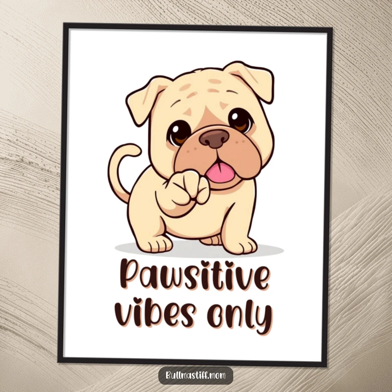 Funny Free Printable Wall Art: A Bullmastiff with a wagging tail offers a friendly paw for a warm handshake.