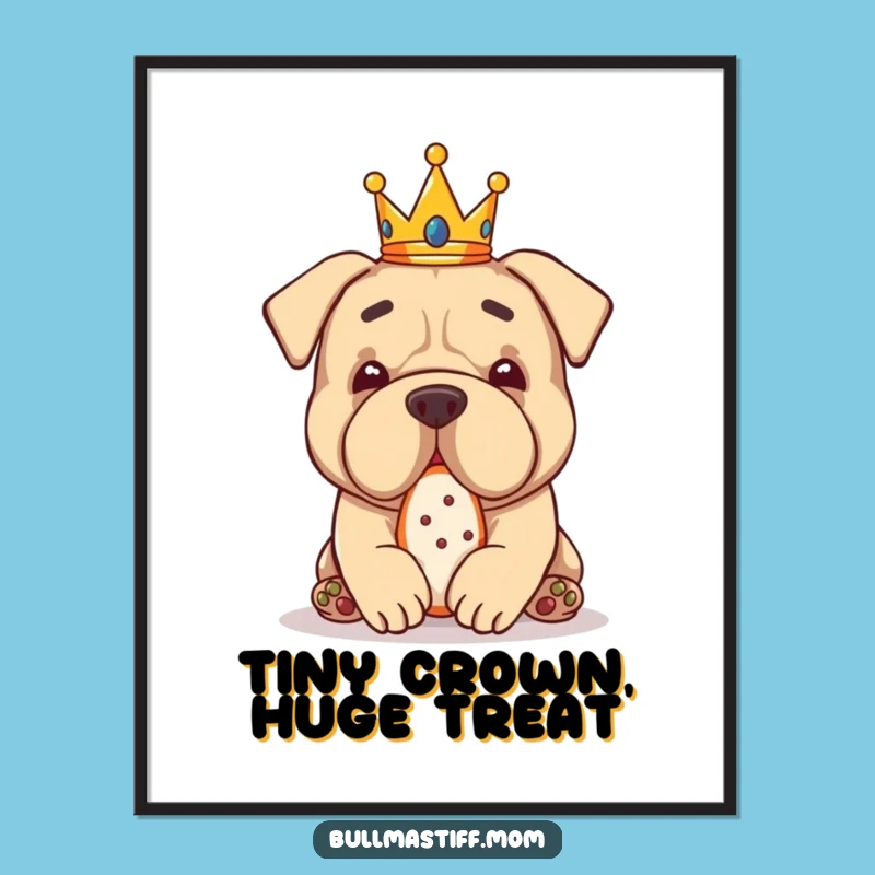 Free Printable Wall Art: Funny Crowned Bullmastiff Treat, Downloadable Dog Art