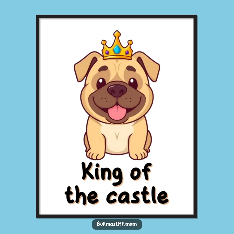 Free Printable Wall Art: Regal Bullmastiff with Crown, Funny Royal Decor