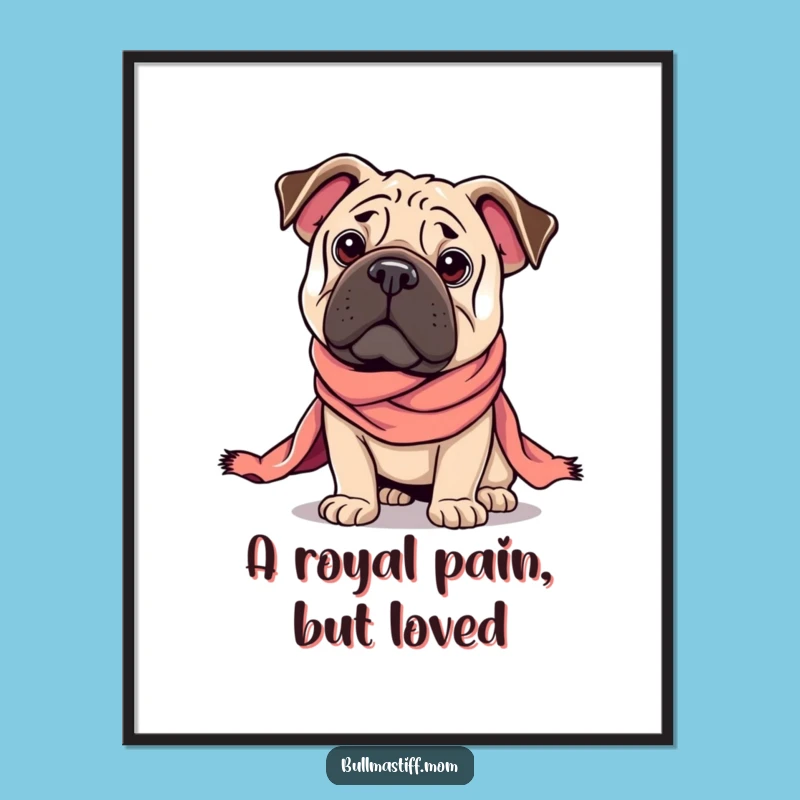 Free Printable Wall Art: Regal Bullmastiff with Scarf - Sophisticated Dog Downloadable Decor