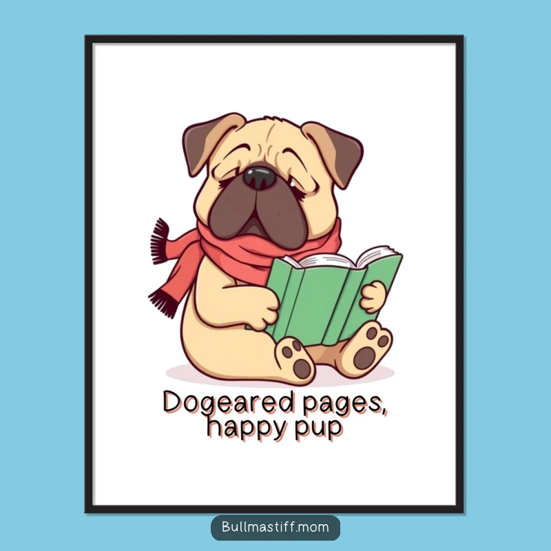 Funny Free Printable Wall Art: Cozy Bullmastiff Reading - Downloadable Art