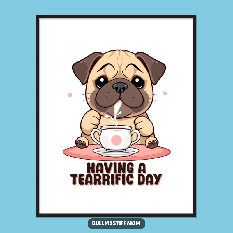 Free Printable Wall Art: Bullmastiff Tea Time, Whimsical Dog Decor