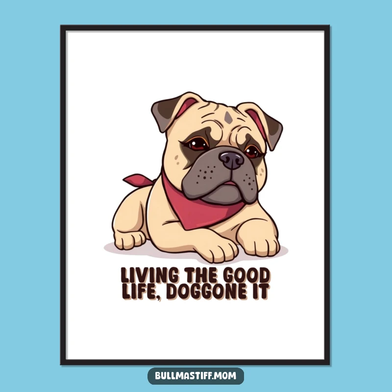 Free Printable Wall Art: Relaxed Bullmastiff Lounge Scene, Hilarious Dog Downloadable Art