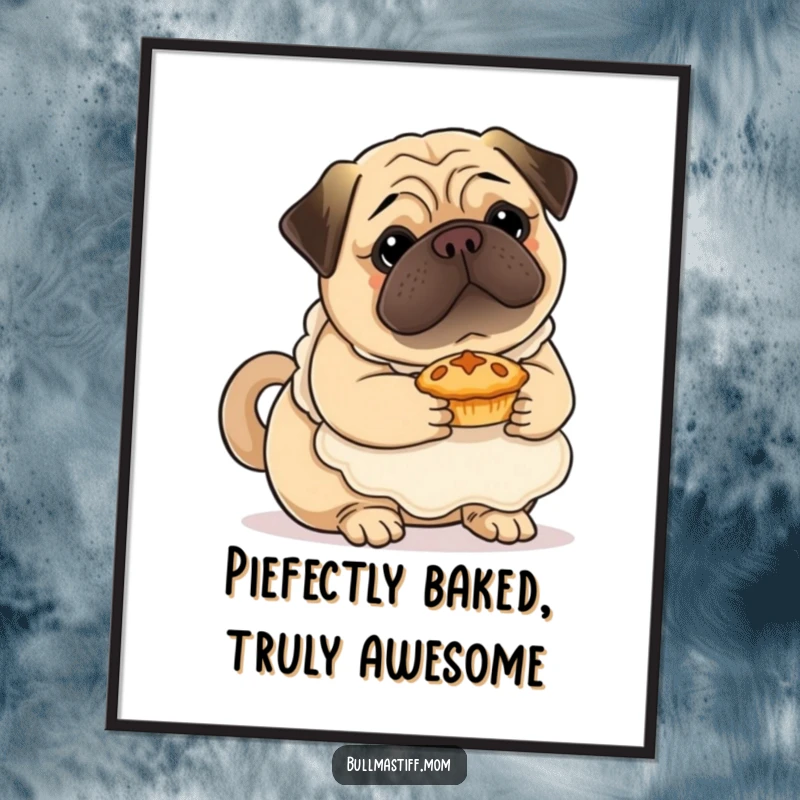 Free Printable Wall Art: A Bullmastiff wearing a fluffy apron, gently cradling a tiny pie.