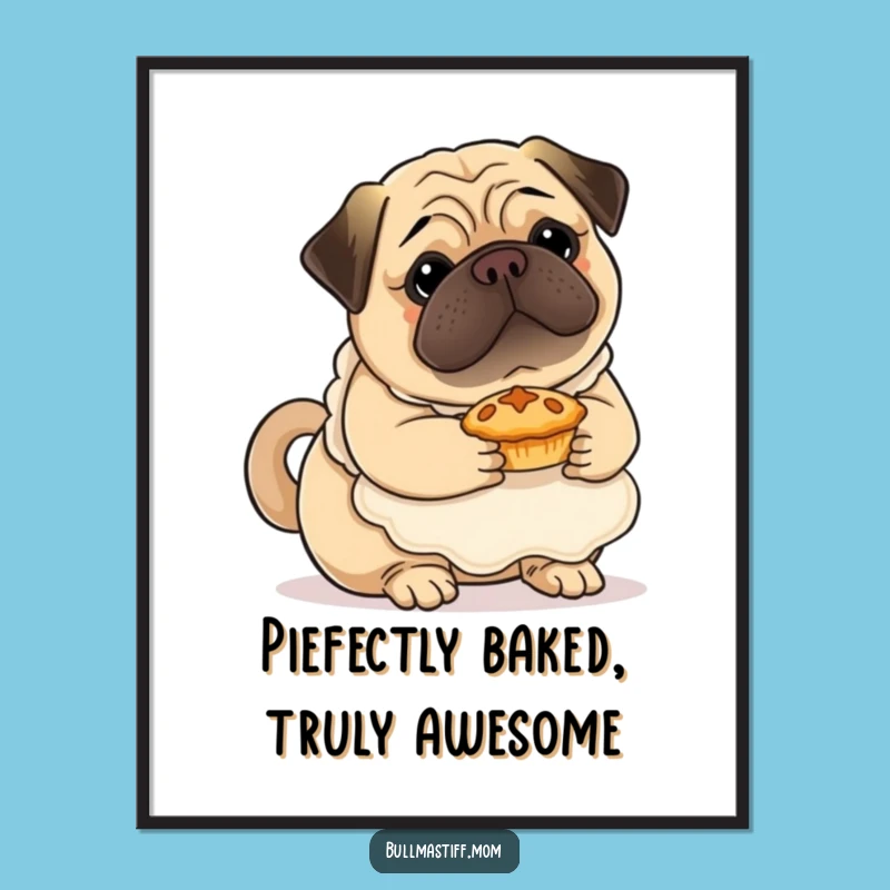 Free Printable Wall Art: Bullmastiff Baker with Pie - Cute Dog Downloadable Decor