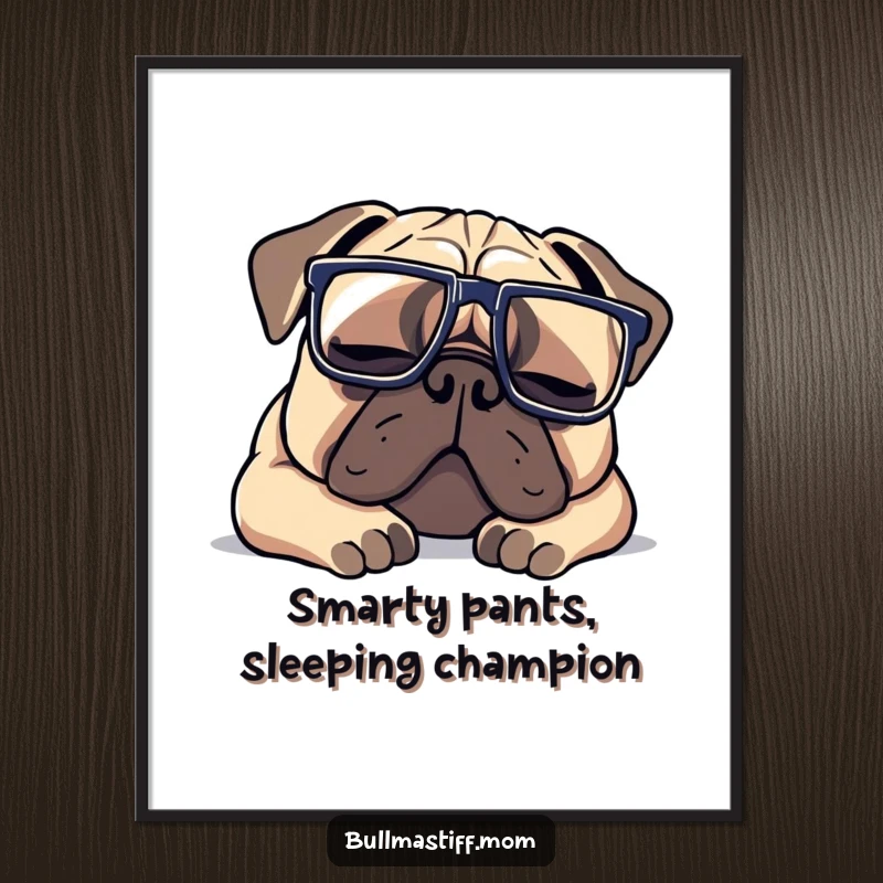 Funny Free Printable Wall Art: A Bullmastiff wearing oversized glasses is fast asleep, adding cozy humor to any room.