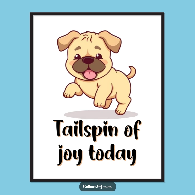 Free Printable Wall Art: Goofy Bullmastiff Tail Chase, Hilarious Downloadable Art for Fun Decor