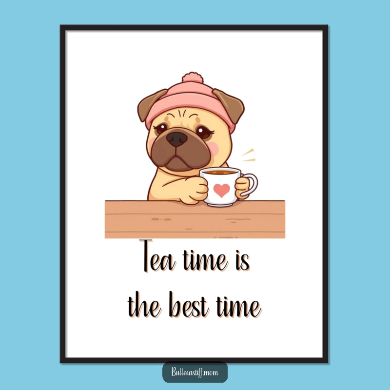Free Printable Cozy Bullmastiff Tea Time Wall Art - Downloadable Warm Dog Art