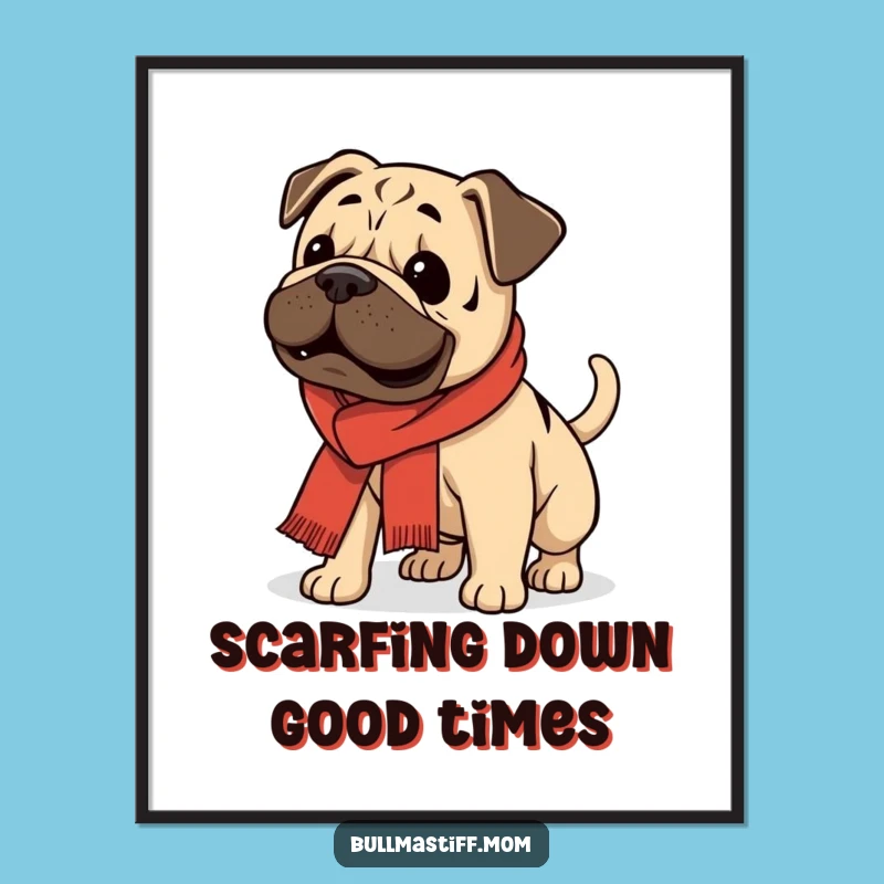 Wagging Bullmastiff Wall Art Free Printable: Scarf Dog Decor, Cheerful Downloadable Art