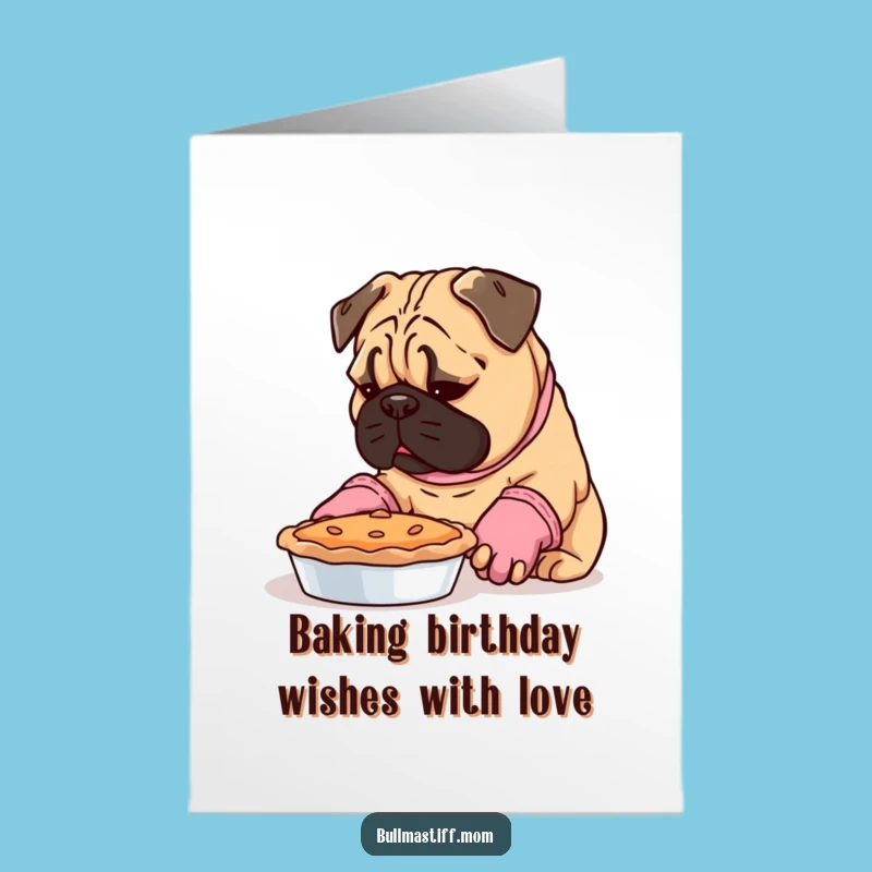 Free Printable Birthday Card: Baking Bullmastiff Pie, Funny Chef Downloadable Gift