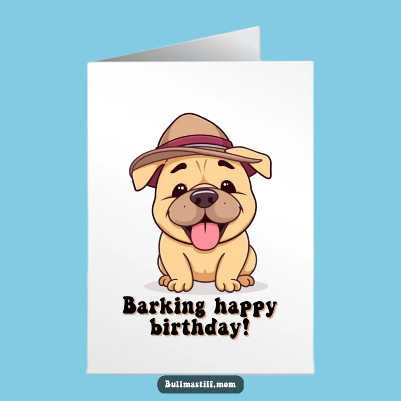 Free Printable Bullmastiff Birthday Card: Silly Hat Dog Funny Downloadable Gift