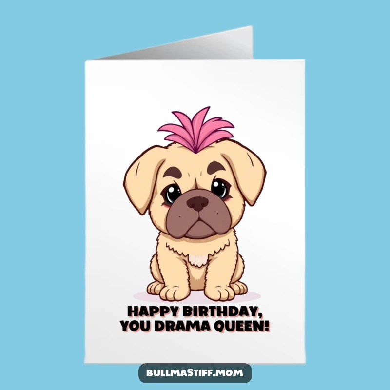 Free Printable Birthday Card: Dramatic Bullmastiff with Boa, Funny Diva Gift