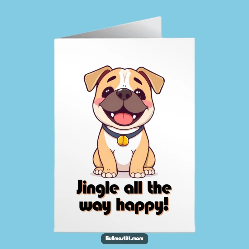Free Printable Happy Birthday Bullmastiff Card: Joyful Dog Bell Collar Downloadable