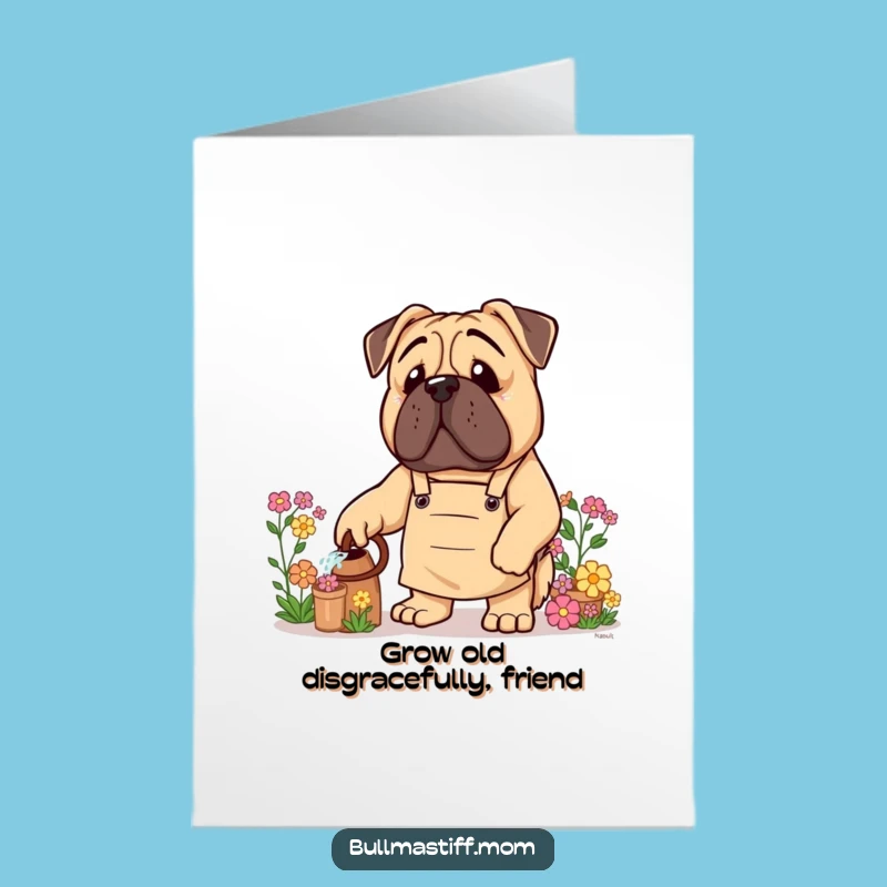 Free Printable Birthday Card: Gardener Bullmastiff - Funny Dog Gift!