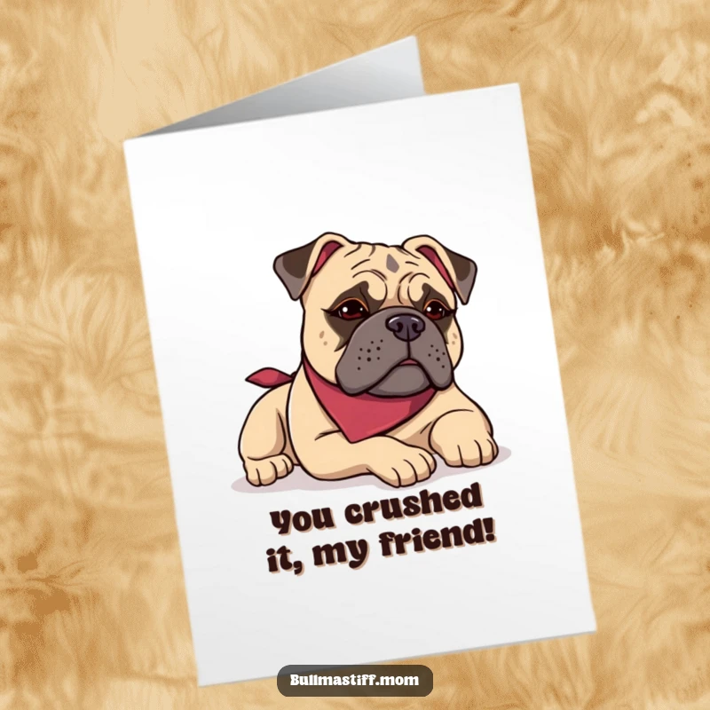 Funny Free Printable Congrats Card: Bullmastiff lounging in a bandana, embodying pure relaxation and contentment.