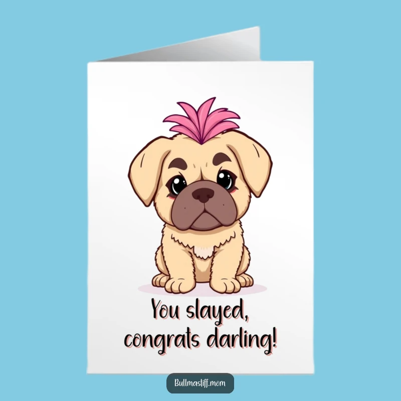 Free Printable Congrats Card: Diva Bullmastiff with Boa, Glamorous Gift