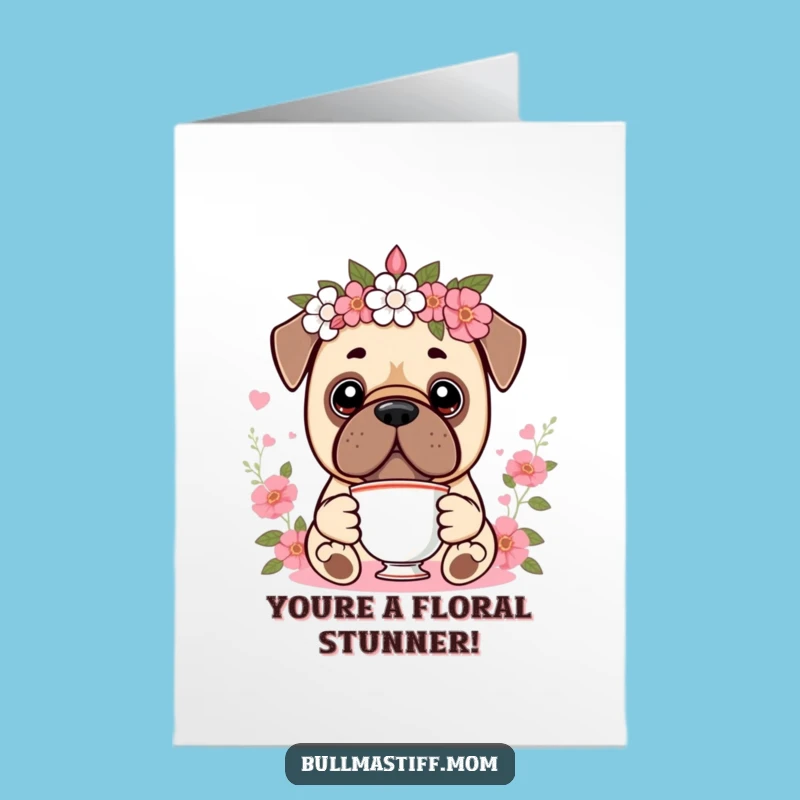 Free Printable Congrats Card: Kawaii Bullmastiff Teatime - Elegant Celebration!