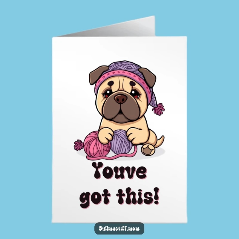 Free Printable Congrats Card: Playful Bullmastiff Yarn - Downloadable Gift
