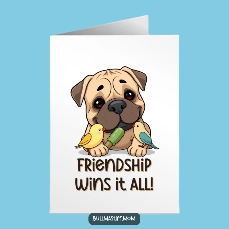 Free Printable Bullmastiff Congrats Card: Dog & Bird Buddies, Downloadable Celebration