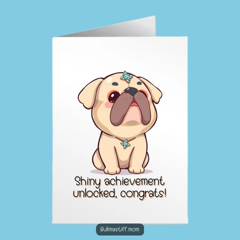 Free Printable Kawaii Bullmastiff Congrats Card: Sparkle of Success Downloadable