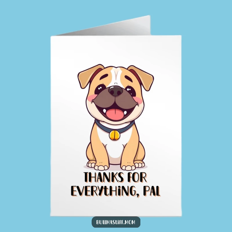 Free Printable Funny Bullmastiff Thank You Card: Joyful Bell Collar Downloadable