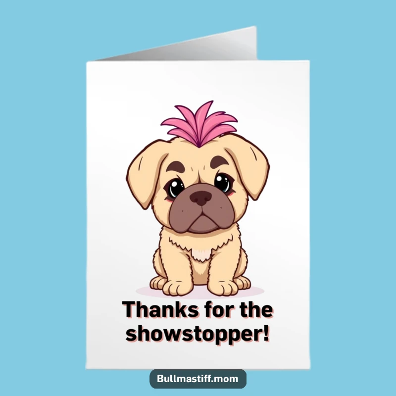 Free Printable Thank You Card: Glam Bullmastiff with Boa, Funny Dramatic Gift