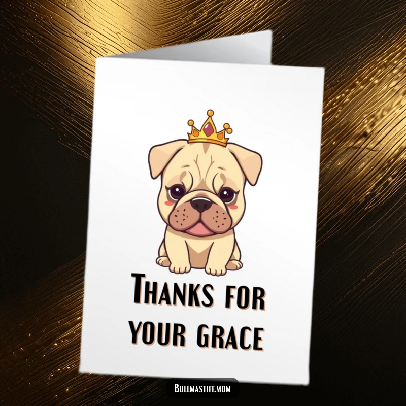 Funny Free Printable Thank You Card: Bullmastiff wearing a small tiara, exuding calm and elegant charm.