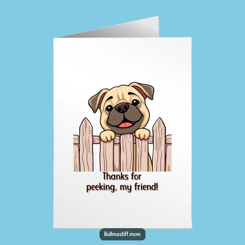 Free Printable Thank You Card: Curious Bullmastiff Peeking Gratitude Funny Downloadable Gift