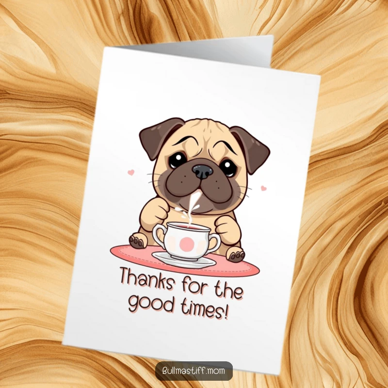 Funny Free Printable Thank You Card: A bullmastiff delicately pours tea, offering a charming and humorous expression of thanks.