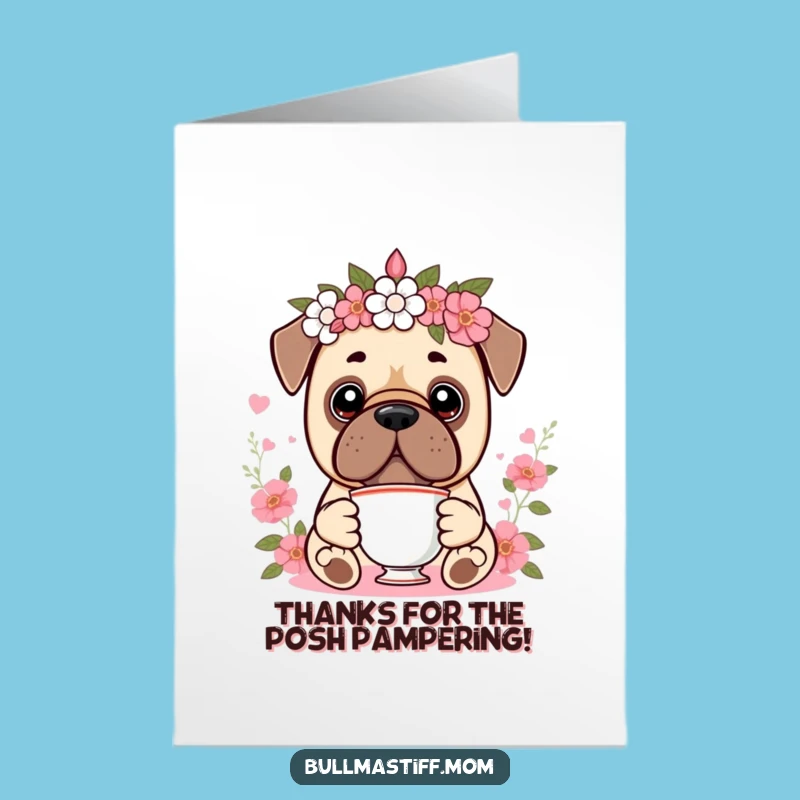 Free Printable Thank You Card: Kawaii Bullmastiff Teatime - Fancy Gratitude!