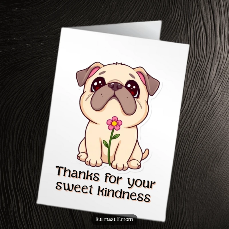 Funny Free Printable Bullmastiff with a small flower tucked in its fur, looking up with adoration.
